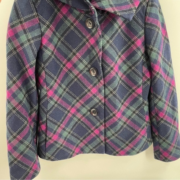 Talbots Vintage Wool Bias Plaid Shawl Collar Button Up Lined Pockets Jacket - Picture 4 of 11